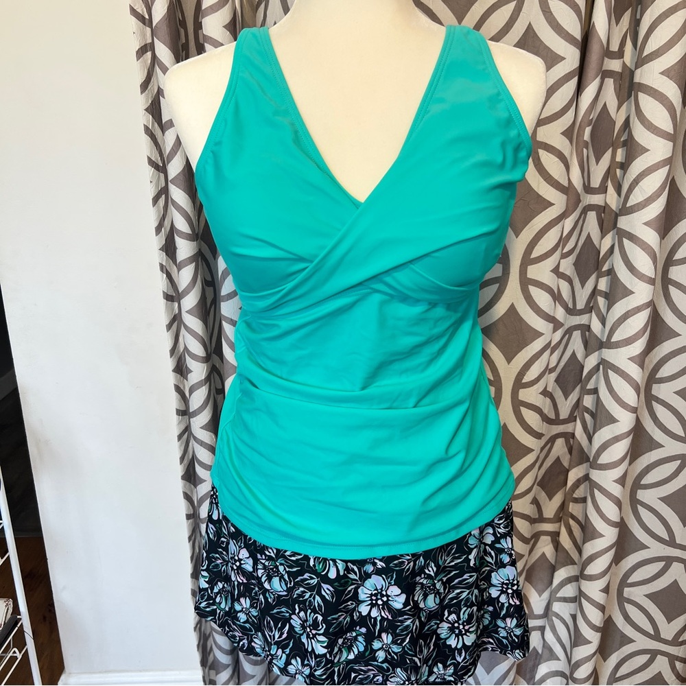 Stylish Teal blue and Black Tankini skirt